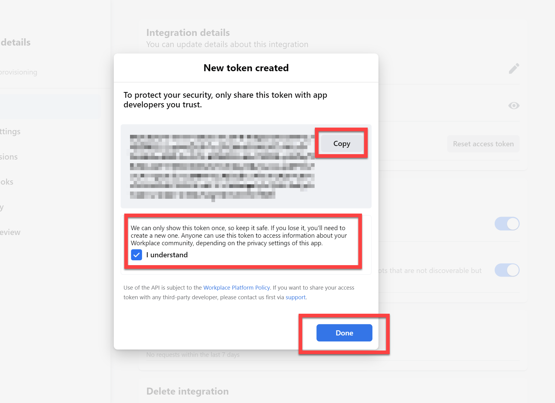 Workplace from Meta access token confirmation dialog