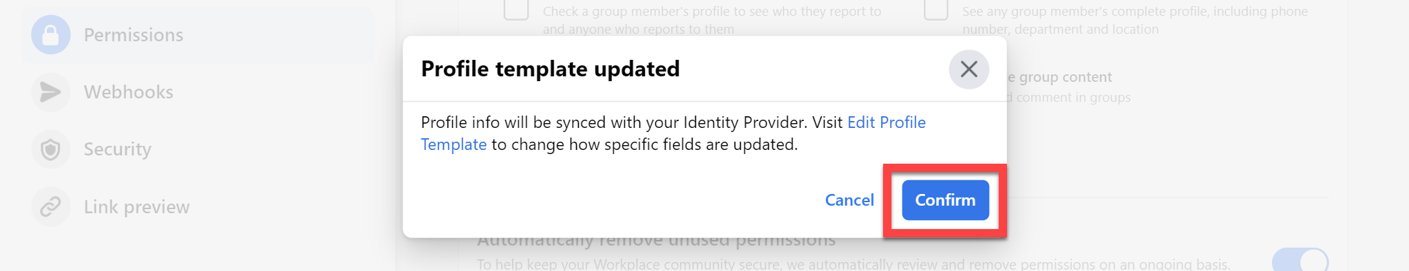 Workplace from Meta custom integration confirmation dialog