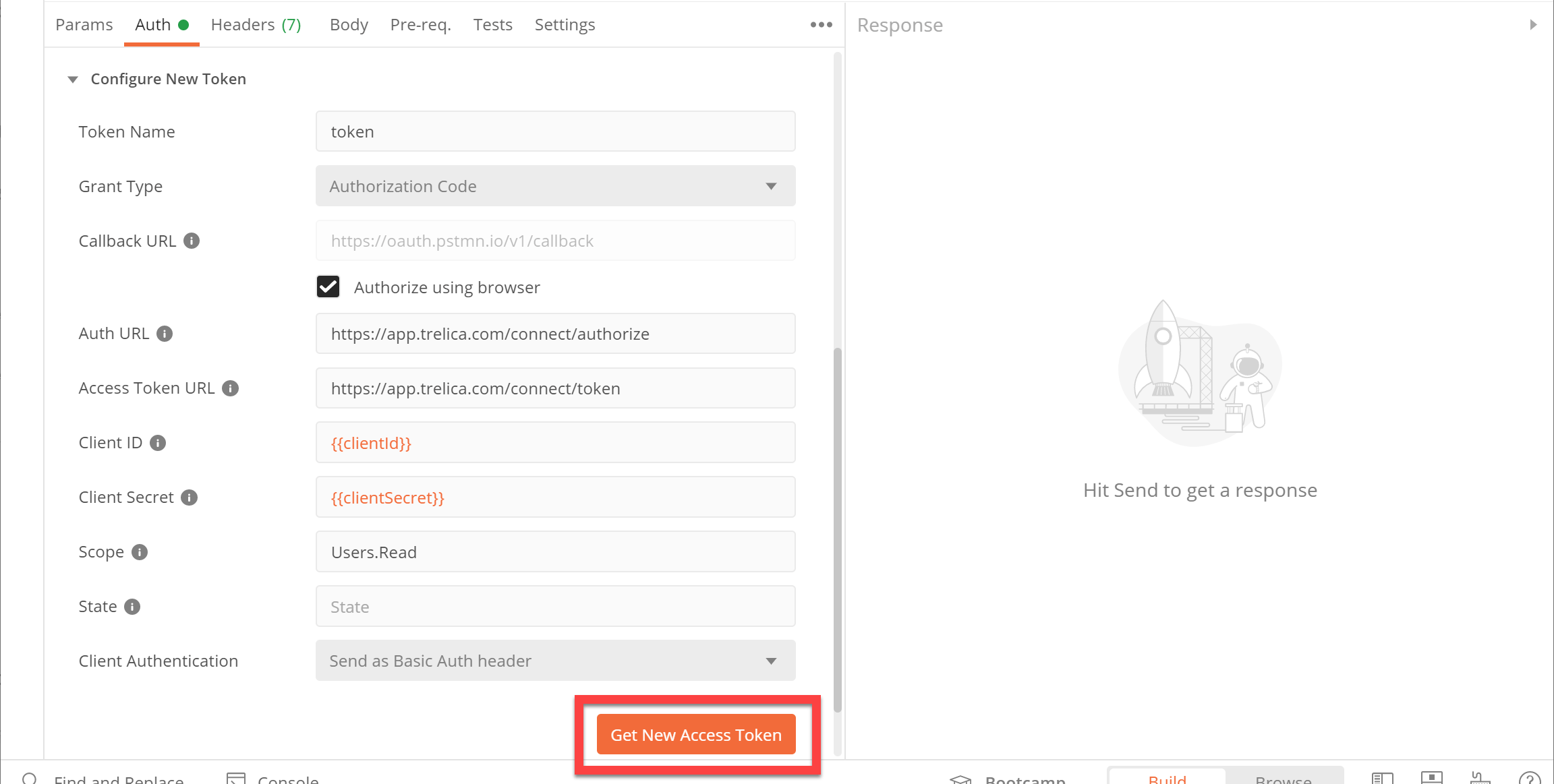 Postman Configure New Token settings for SaaS Manager OAuth