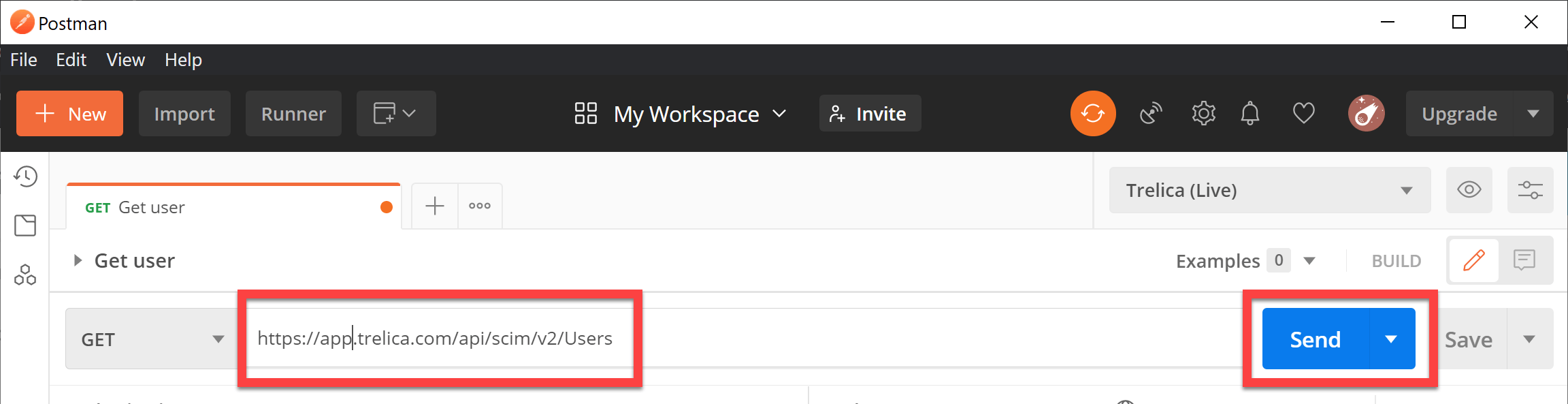 Postman request with Send selected