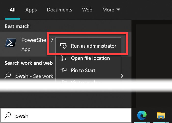 Windows PowerShell session running as Administrator