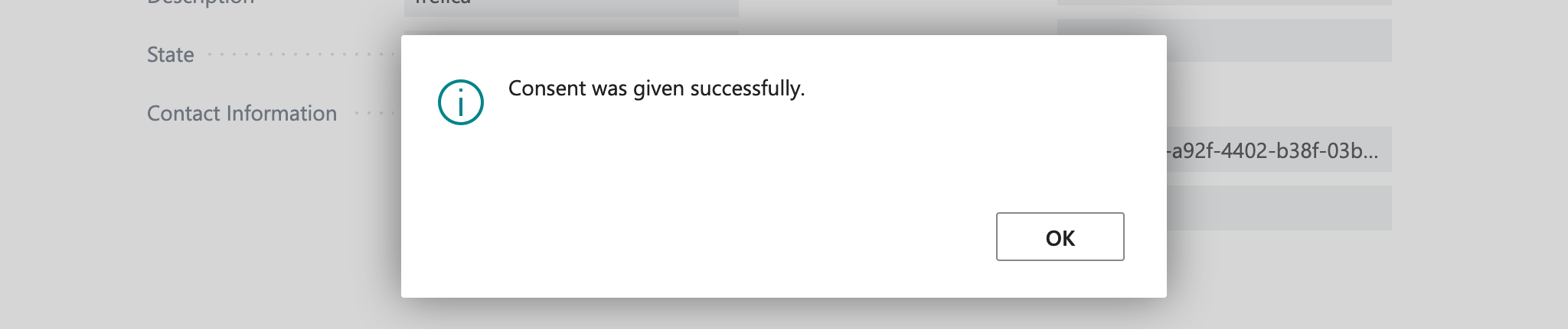 Business Central confirmation that consent was granted