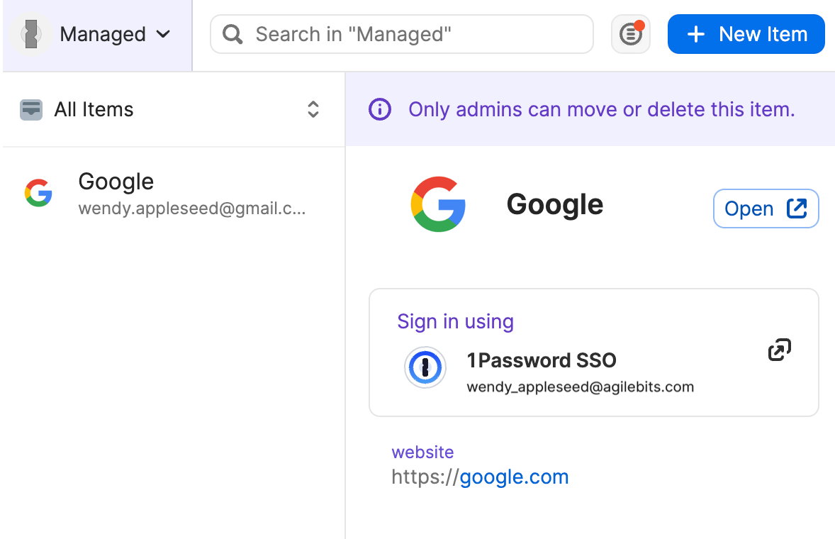 Managed items in the browser extension