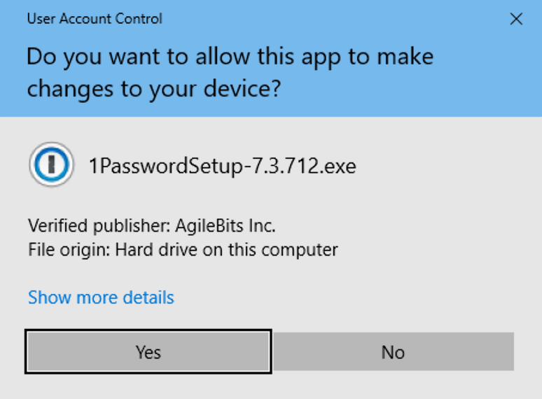 Do you want to allow this app to make changes to your device?