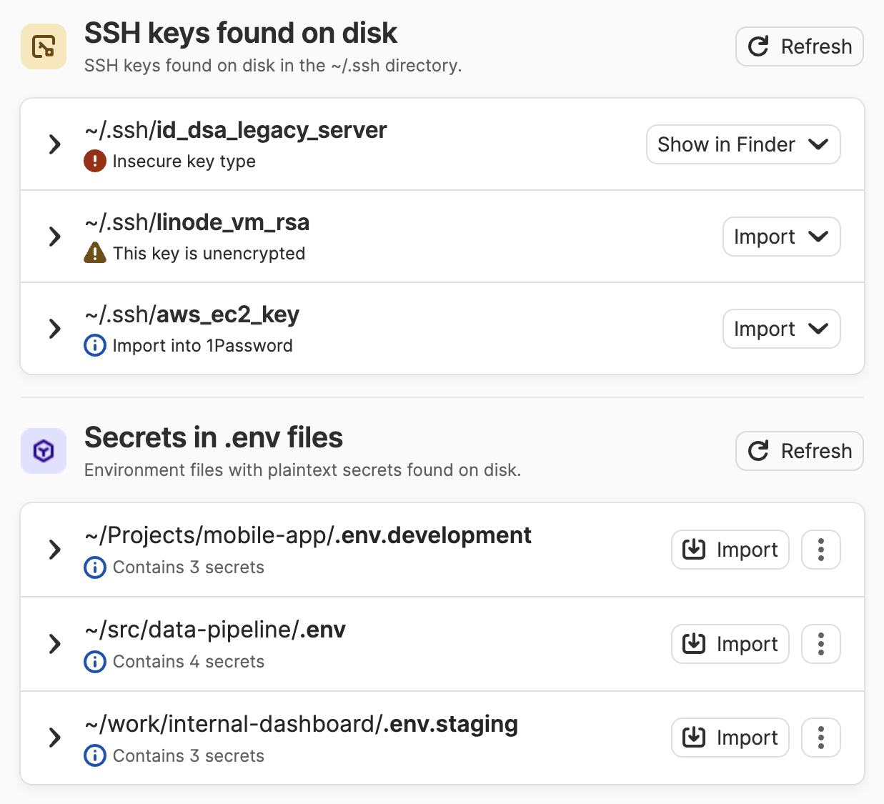 Developer secrets found in plaintext on the local disk of a device